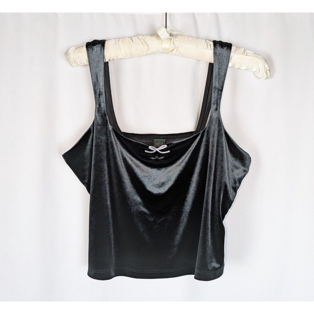 Wild Fable Velvet Black Crop Top with Silver Bow Square Neck Sleeveless M
